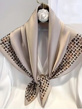 Silky Beige & Brown Patterned Scarf